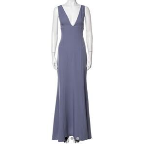 Amsale‎ Reyna V-Neck Long Matte Crepe Empire Bodice Blue Grey Dress Gown Sz 6